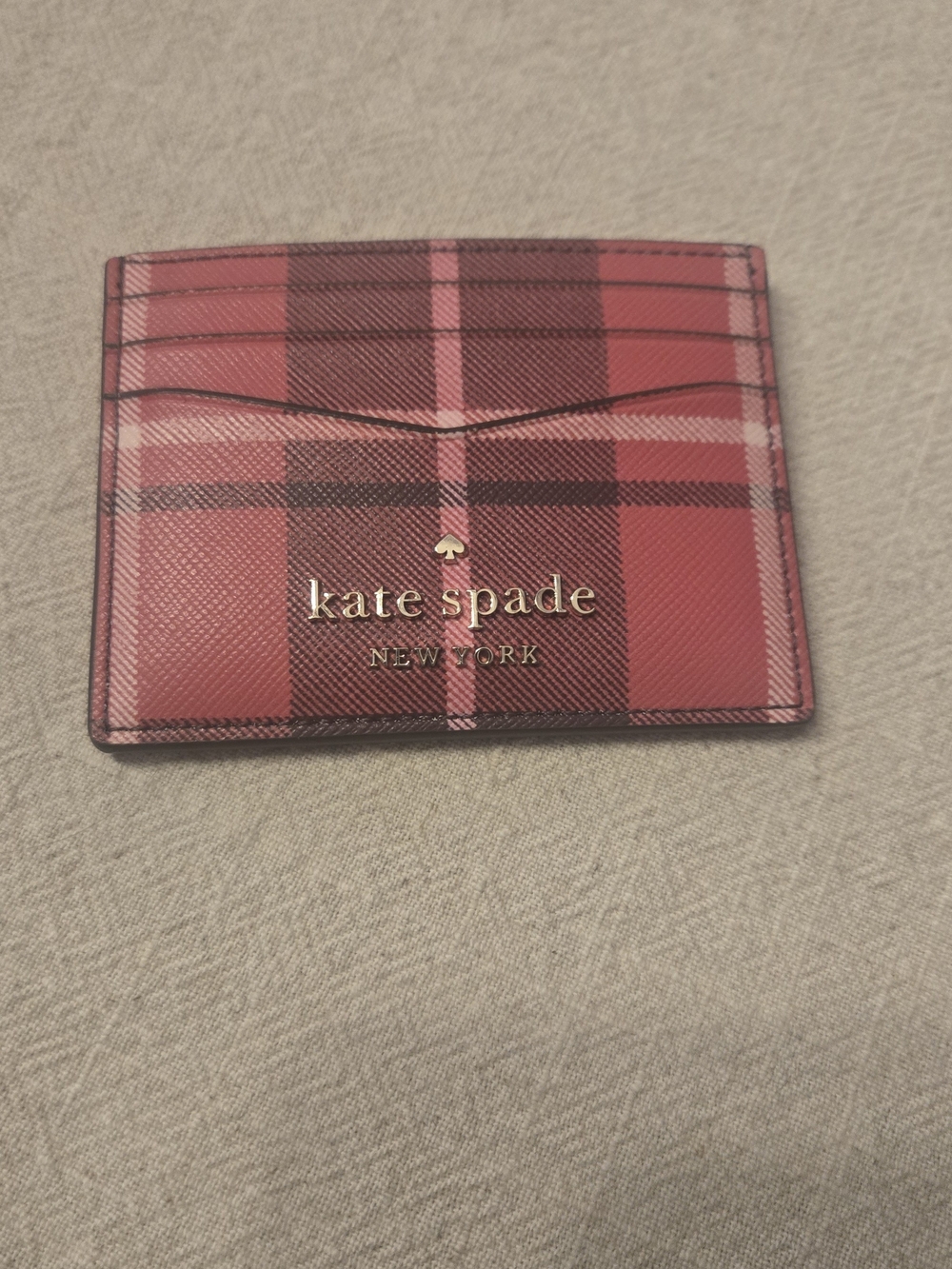 kate spade Red Plaid Card Case with Gold Logo